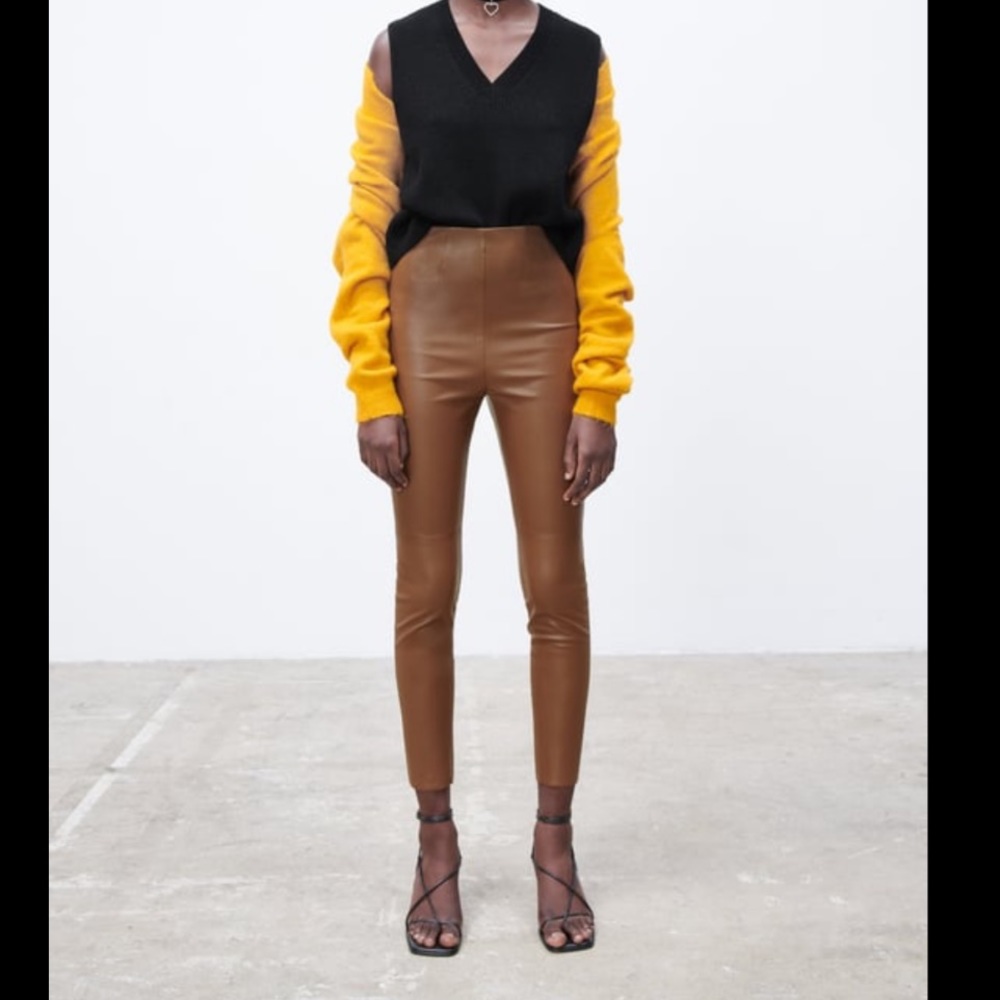 Zara High-waisted Faux Leather Legging in Brown Size M